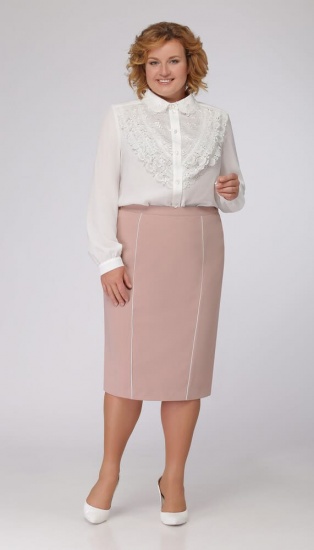 Комплект из юбки и блузы с кружевом в несколько рядов, бежевый с белым