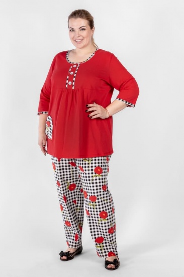 Двухцветная пижама с карманами, красная с серым