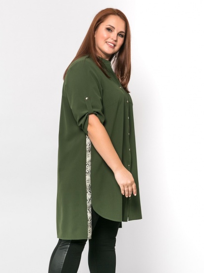 Длинная блузка с контрастными лампасами, зеленая