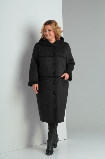 Приталенное замшевое пальто на пуговицах, черное