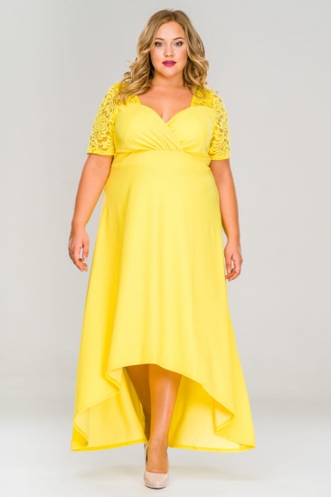 Длинное платье с короткими кружевными рукавами, желтое