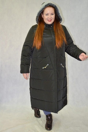 Пальто с двойным утеплителем и меховой опушкой, черное