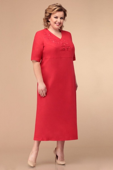 Длинное платье с вышивкой ришелье на лифе, красное