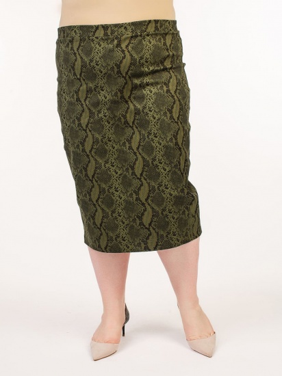 Прямая юбка со шлицей и питоновым принтом, зеленая с черным