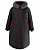 Зимнее пальто с красной отделкой и эко-мехом на капюшоне, черное