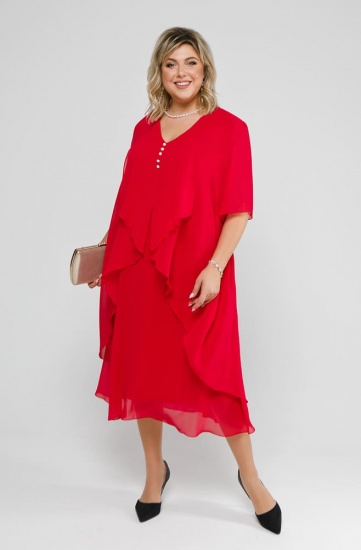 Многослойное шифоновое платье с декором, красное