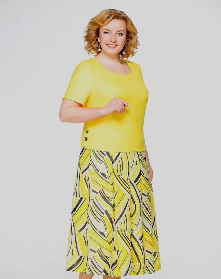 Комплект из блузки и юбки с рисунком, желтый