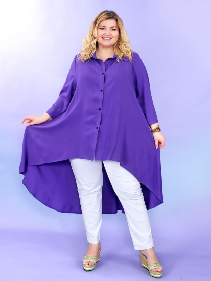 Длинная расклешенная рубашка с перепадом длины, фиолетовая