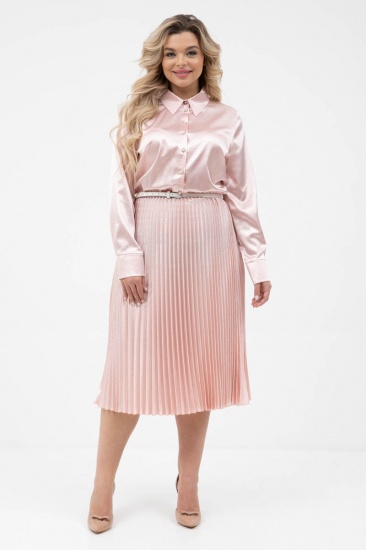 Комбинированное платье с резинкой на талии, розовое