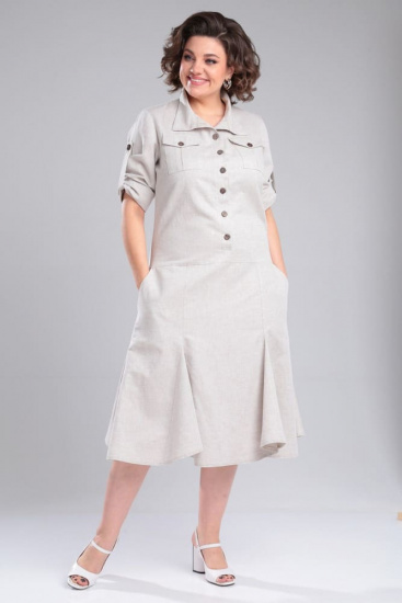 Льняное платье с клиньями  на юбке и карманами, натуральное