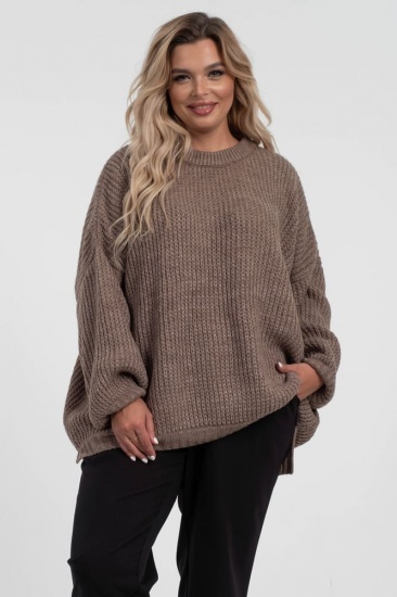 Объемный вязаный свитер с манжетами, коричневый