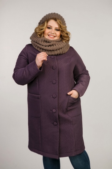 Прямое стеганое пальто с накладными карманами, фиолетовое