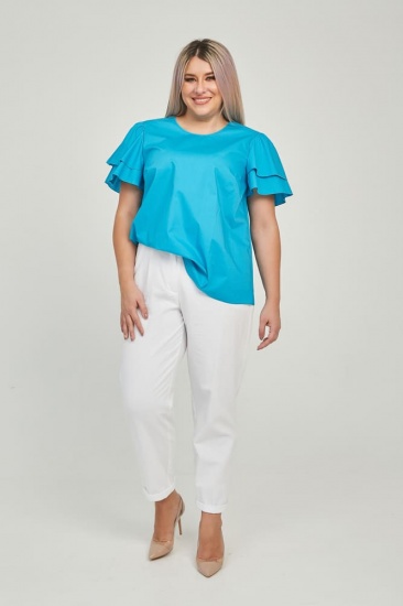 Прямая блузка с двойным рукавом "фонарик", голубая