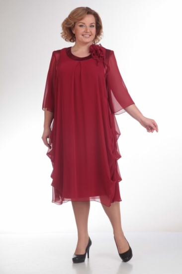 Свободное драпированное платье с цветком, бордо