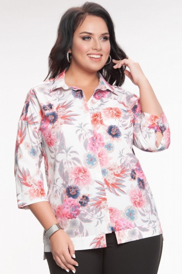 Блузка с укороченным рукавом и цветочным принтом, белая