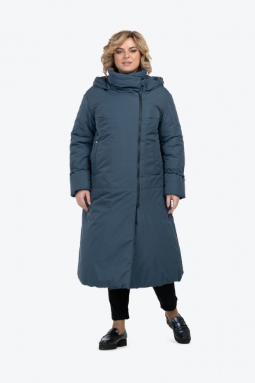 Длинное пальто-одеяло с асимметричной застежкой, темный атлантик