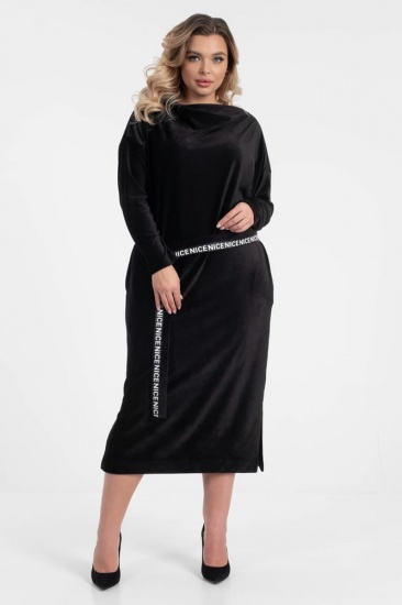 Прямое вельветовое платье с поясом, черное