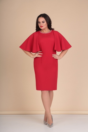 Приталенное платье с коротким расклешенным рукавом, красное