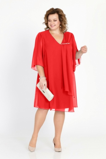 Платье с шифоновым верхом и трикотажной подкладкой, красное