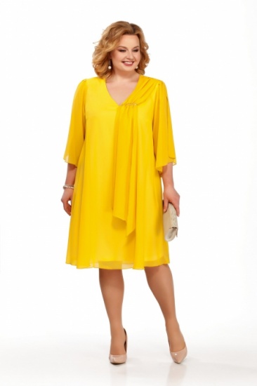 Платье с шифоновым верхом и трикотажной подкладкой, желтое