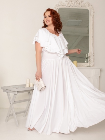 Платье в пол с расклешенной юбкой, белое