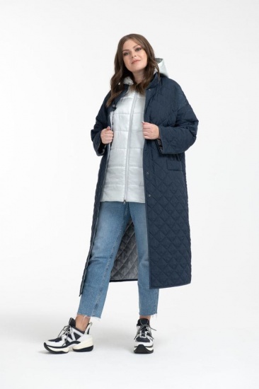 Комплект из длинного пальто и жилета с капюшоном, синий