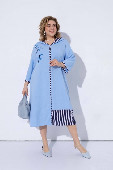 Расклешенное платье с капюшоном и принтом, голубое