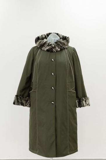 Легкое зимнее пальто с отделкой искусственным мехом, хаки