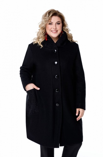 Пальто с капюшоном и кружевом на карманах, черное