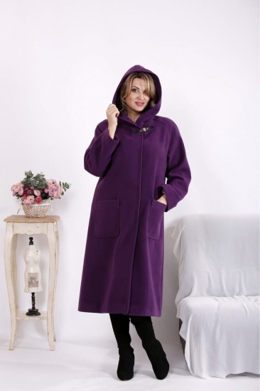 Длинное кашемировое пальто с большими карманами, фиолетовое