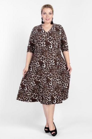 Расклешенное платье с коротким рукавом, леопард