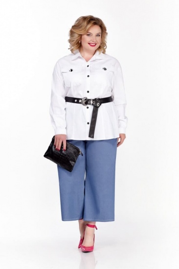 Комплект из широких укороченных брюк и рубашки, синий с белым