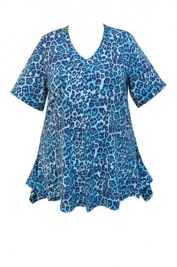 Расклешенная блуза с леопардовым рисунком, синяя