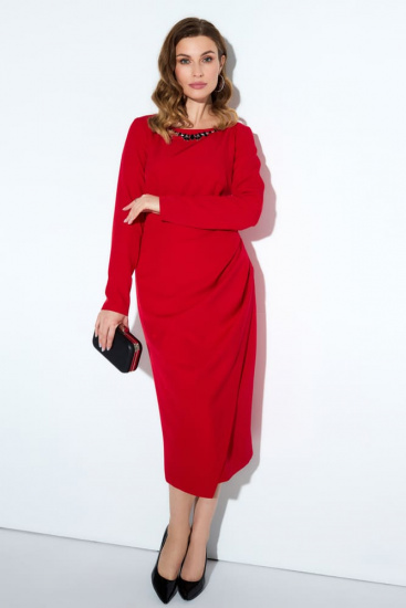 Облегающее платье с драпировкой и украшением, красное