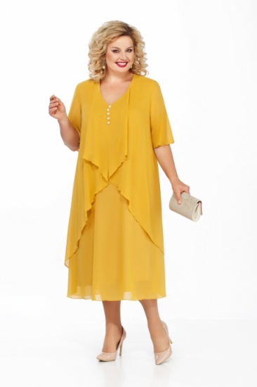 Многослойное шифоновое платье с декором, желтое