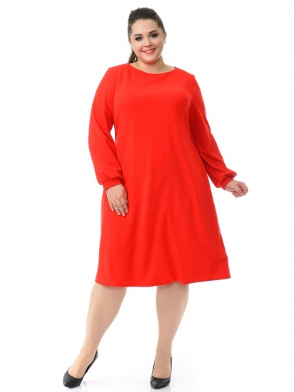 Трикотажное платье с легкой сборкой на рукаве, красное