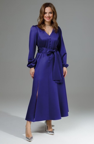 Длинное платье с широким поясом, синее