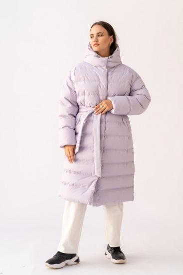 Зимнее пуховое пальто с горизонтальной стежкой, лаванда