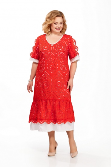 Двухслойное платье с кружевной тесьмой, красное