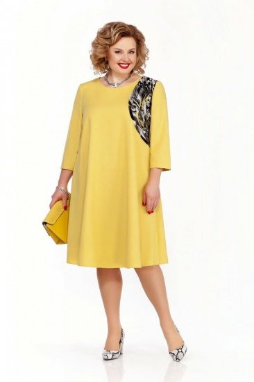 Однотонное платье с шифоновыми полосками, желтое
