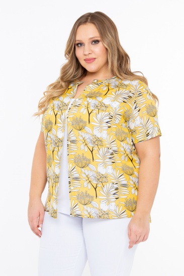 Летняя блуза на пуговицах с коротким рукавом, желтая