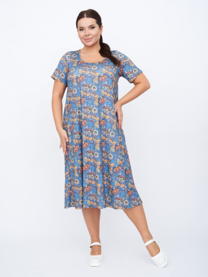 Трикотажное платье с цветочным принтом, голубое