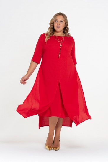Двухслойное платье с коротким рукавом, красное