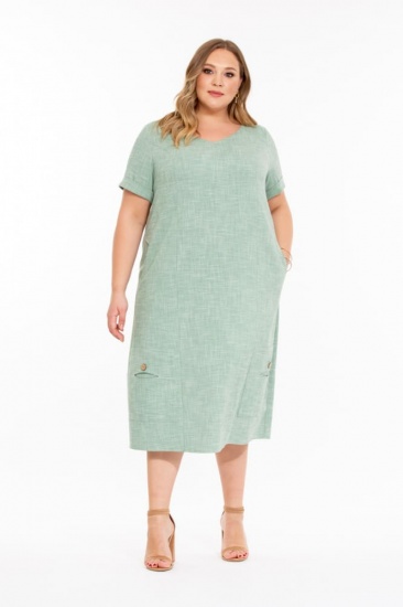 Свободное платье-кокон с карманами, зеленое