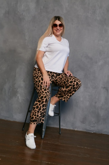Легкие прямые брюки с леопардовым рисунком, бежевые