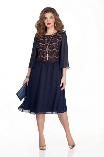 Комбинированное платье на контрастной подкладке, темно-синее