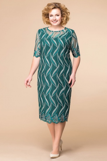 Двухслойное платье с коротким рукавом, зеленое