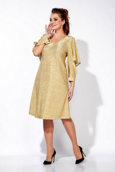 Блестящее трикотажное платье с фигурным рукавом, золотое