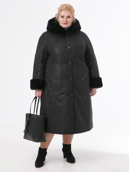 Зимнее пальто с отделочными строчками, черный мех