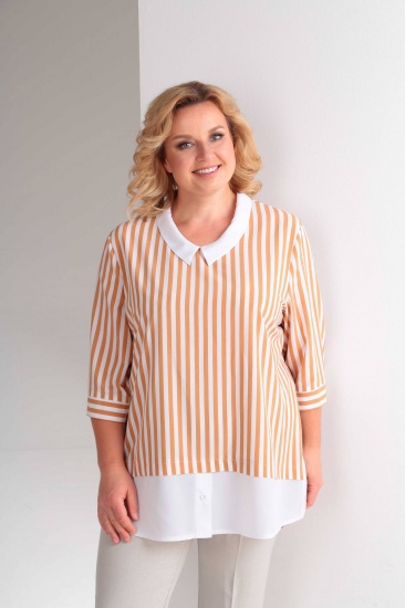 Блуза с укороченным рукавом и манжетами, оранжевые полоски